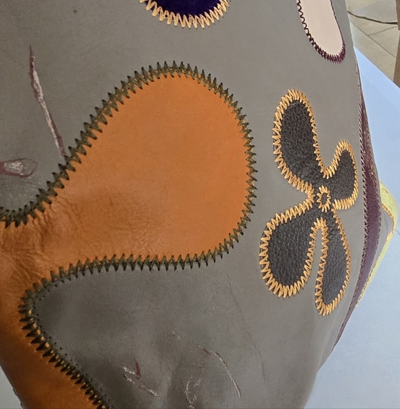 Lamarthe of Paris Leather Purse Gray Boho Flower Shoulder Bag French Designer - Picture 7 of 16